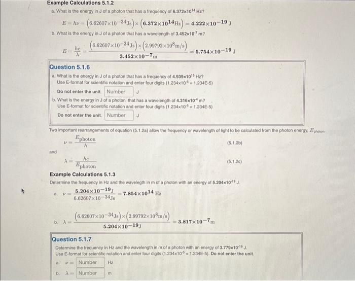Solved Example Calculations 5.1.2 a. What is the energy in J | Chegg.com