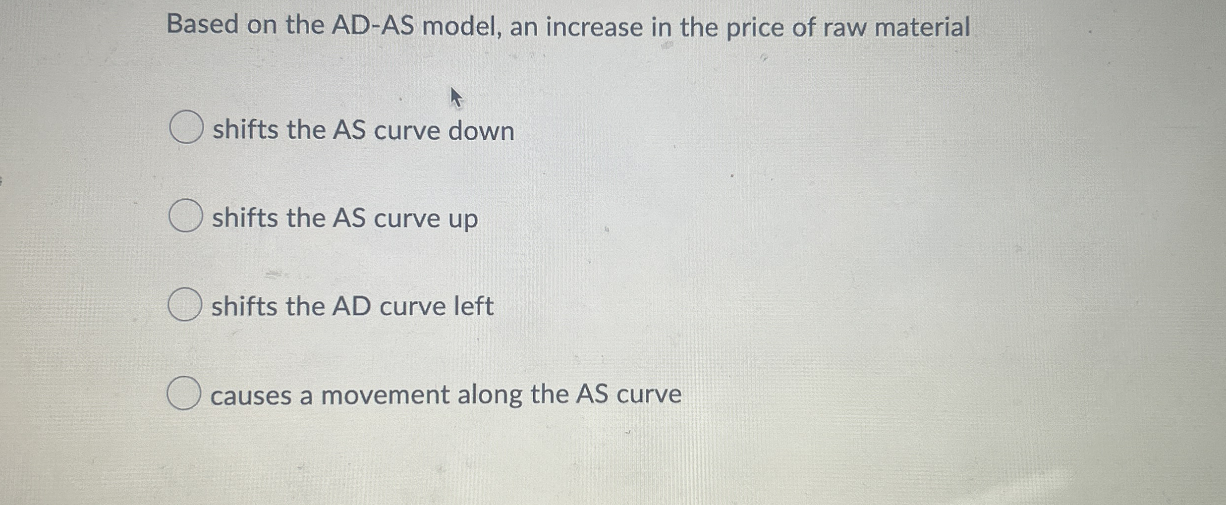 Solved Based on the AD-AS model, an increase in the price of | Chegg.com