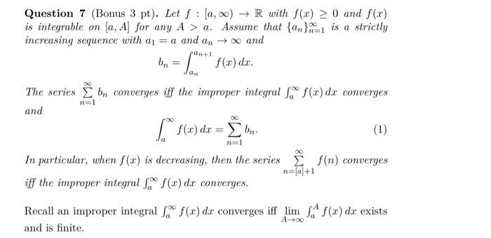 Question 7 (Bonus 3pt ). Let f:[a,∞)→R with f(x)≥0 | Chegg.com