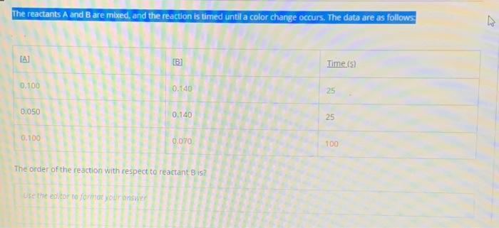 Solved The reactants A and B are mixed, and the reaction is | Chegg.com