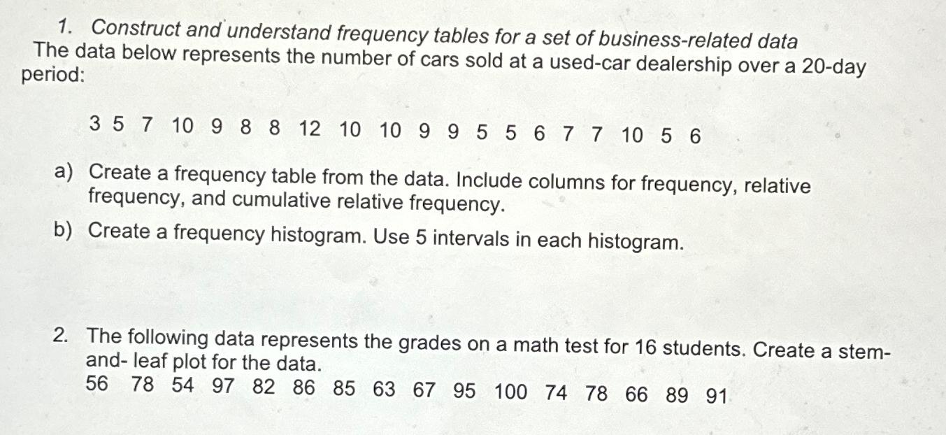 Solved Construct And Understand Frequency Tables For A Set | Chegg.com