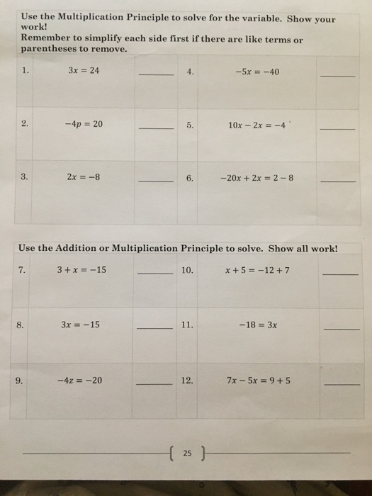 Solved Use the Multiplication Principle to solve for the | Chegg.com