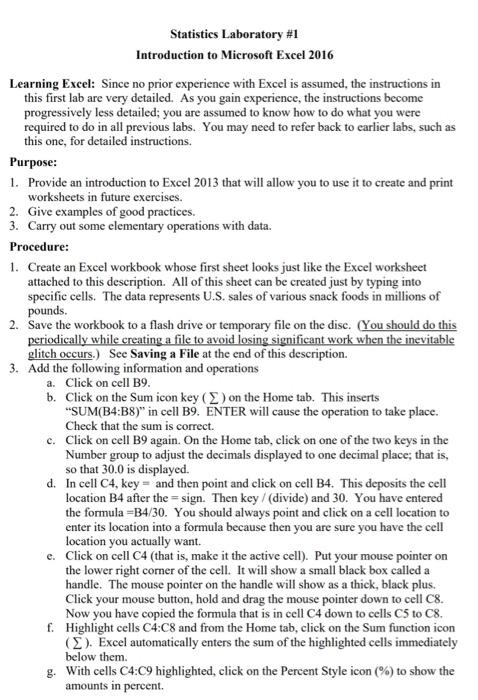 Solved Statistics Laboratory #1 Introduction to Microsoft | Chegg.com