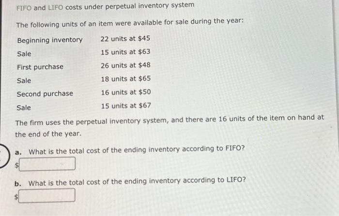 Solved FIFO And LIFO Costs Under Perpetual Inventory System | Chegg.com