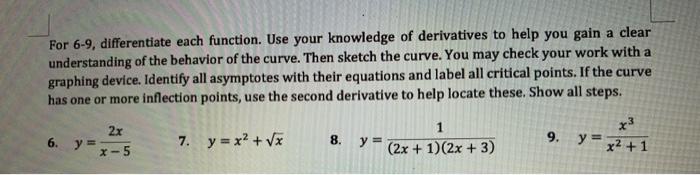 Solved For 6-9, differentiate each function. Use your | Chegg.com