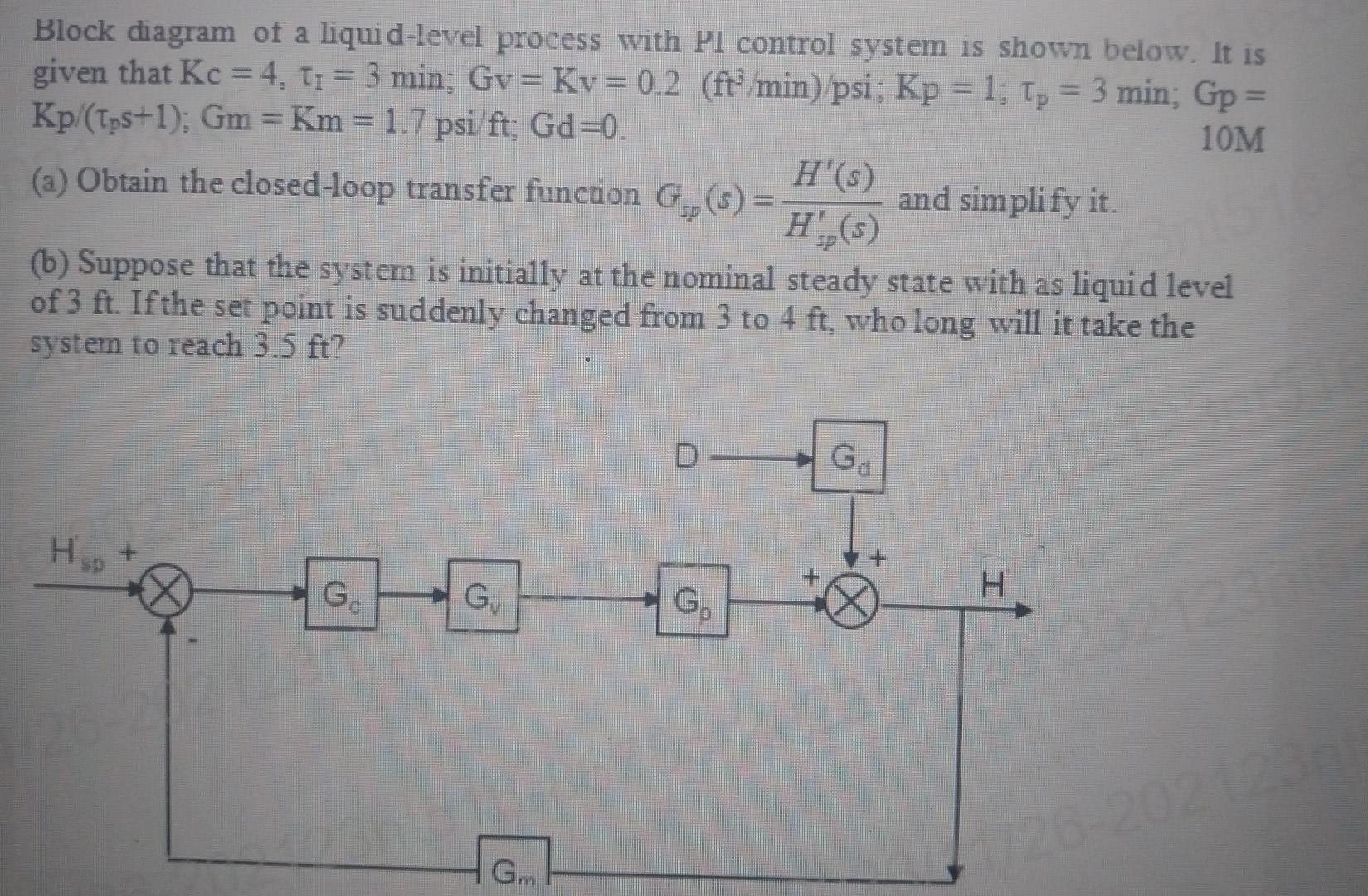 Solved Block diagram of a liquid-level process with Pl | Chegg.com