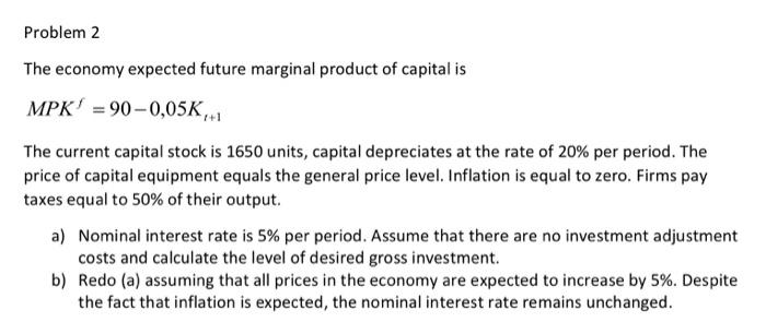 Solved Problem 2 The economy expected future marginal | Chegg.com