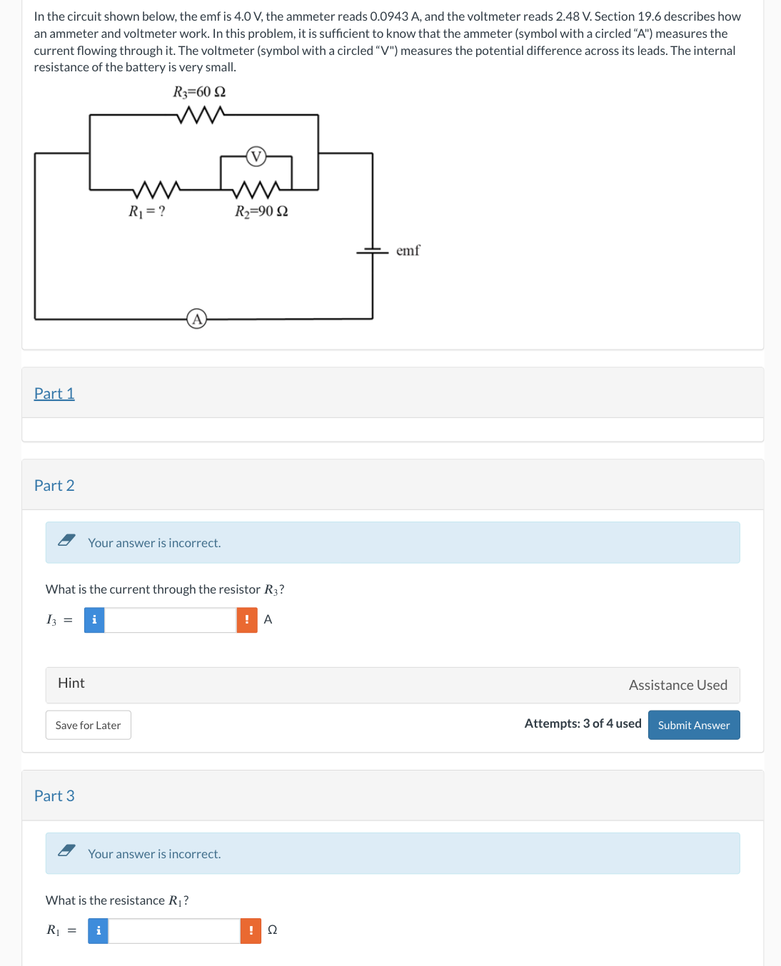 Solved In the circuit shown below, the emf is 4.0 ﻿V , ﻿the | Chegg.com