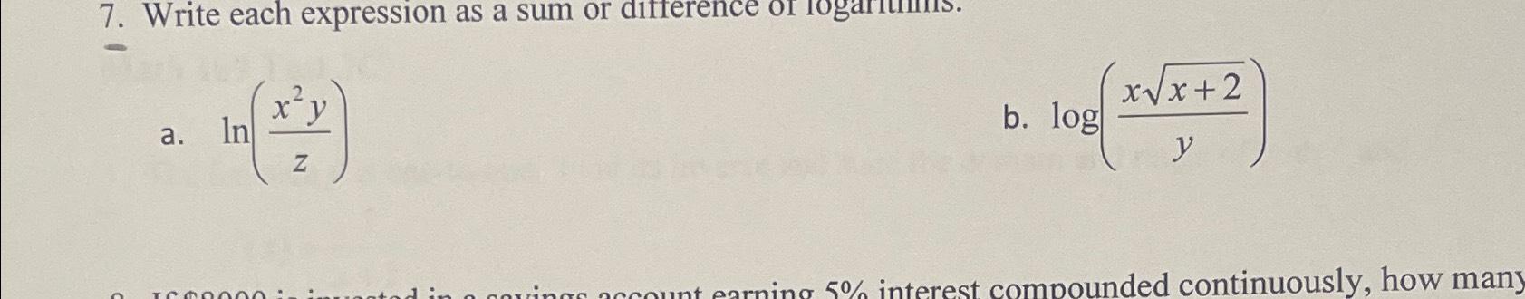 Solved a. ln(x2yz)b. log(xx+22y) | Chegg.com