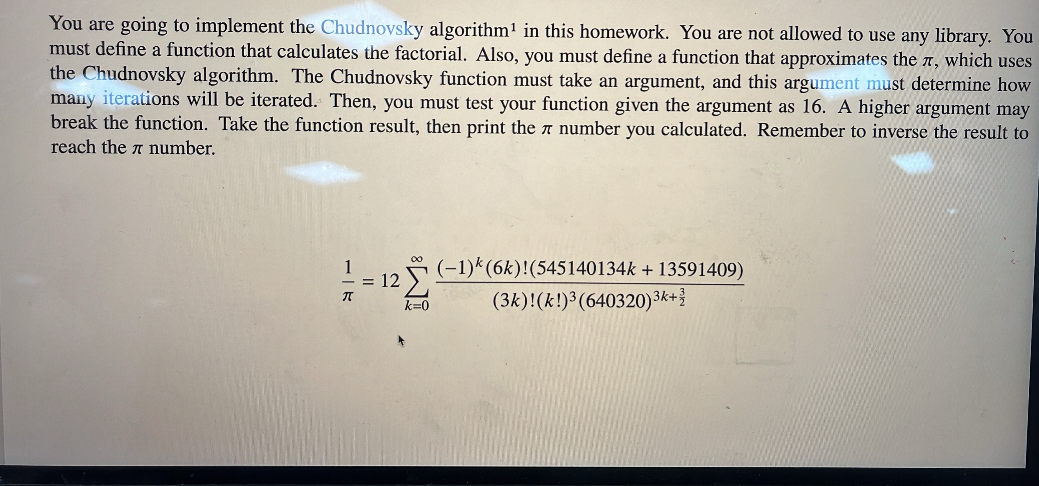 Solved You are going to implement the Chudnovsky algorithm | Chegg.com