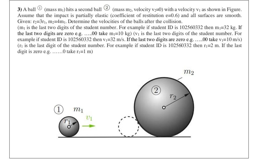 Solved 3) A ball (mass mī) hits a second ball (mass m2,