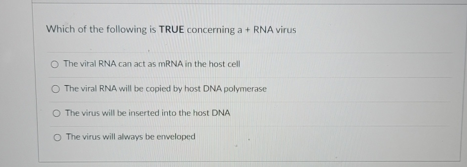 Solved Which of the following is TRUE concerning a + ﻿RNA | Chegg.com