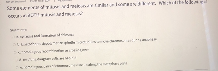 Solved Not yet answered Some elements of mitosis and meiosis | Chegg.com