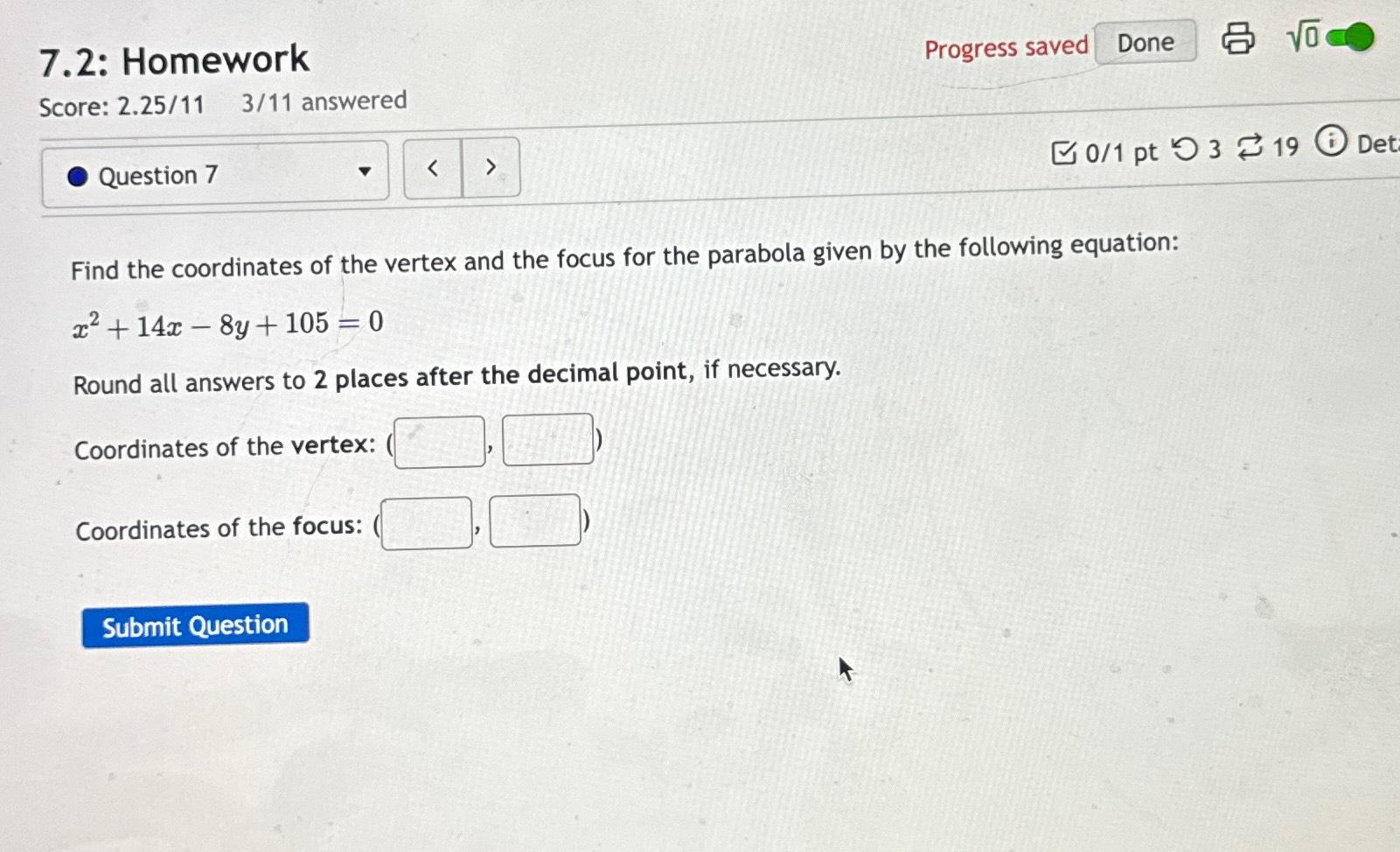 Solved 7.2: HomeworkProgress saved02Score: 2.2511,311 | Chegg.com