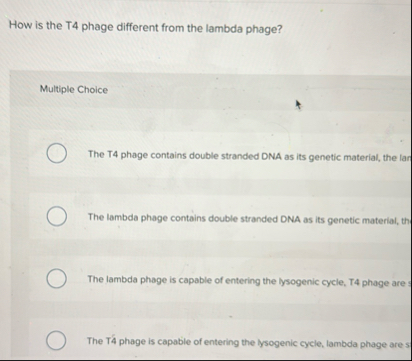Solved How is the T4 ﻿phage different from the lambda | Chegg.com
