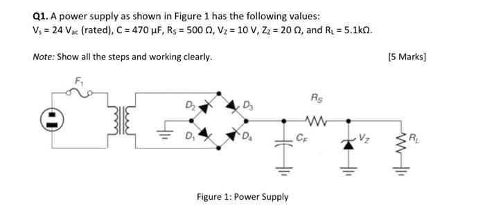 Solved Q1. A power supply as shown in Figure 1 has the | Chegg.com