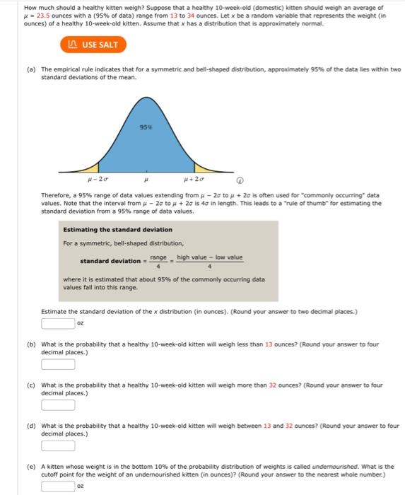 Solved How much should a healthy kitten weigh? Suppose that | Chegg.com