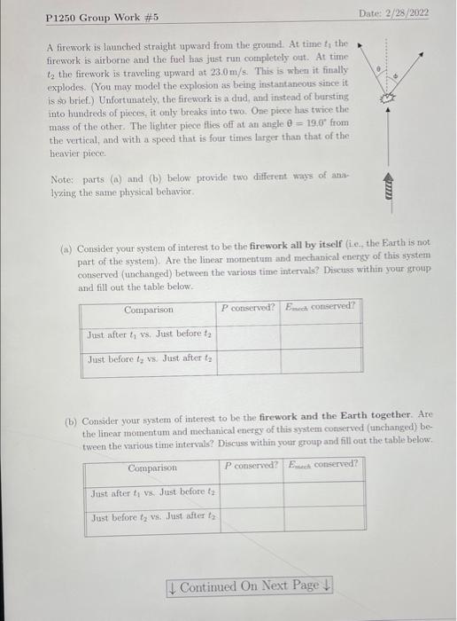Solved Date: 2/28/2022 P1250 Group Work #5 A firework is | Chegg.com