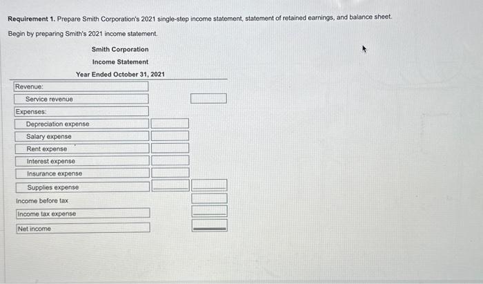 Solved Requirement 1. Prepare Smith Corporation's 2021 | Chegg.com