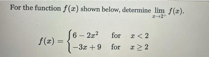 Solved For the function f(x) shown below, determine lim | Chegg.com