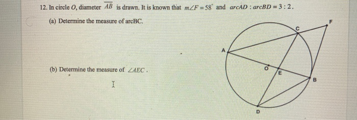 Solved 12. In circle o, diameter AB is drawn. It is known | Chegg.com