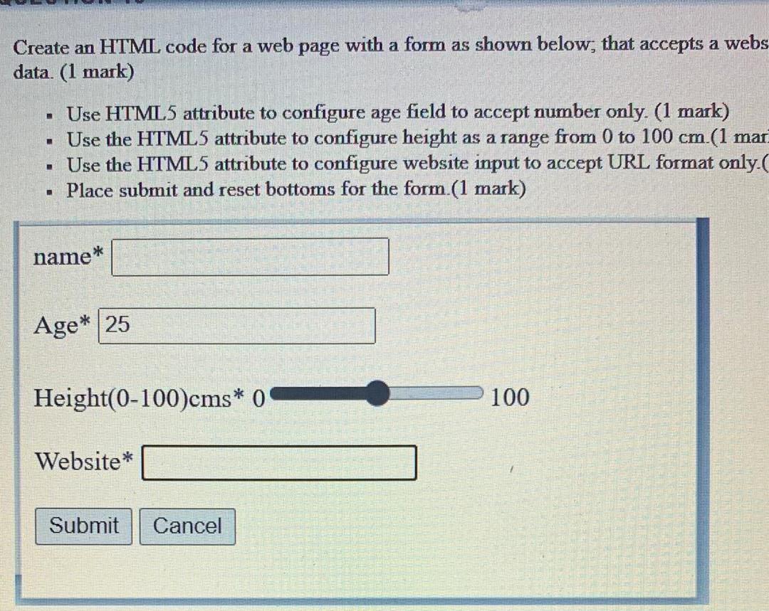 Solved Create an HTML code for a web page with a form as | Chegg.com