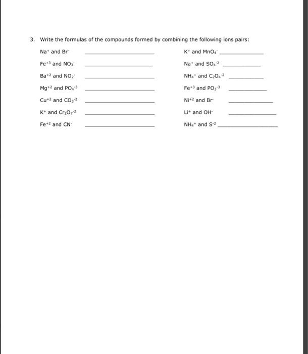 Solved 3. Write the formulas of the compounds formed by | Chegg.com