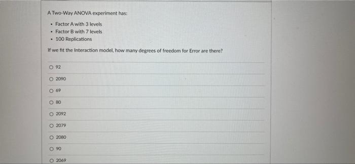 Solved A Two-Way ANOVA experiment has: • Factor A with 3 | Chegg.com