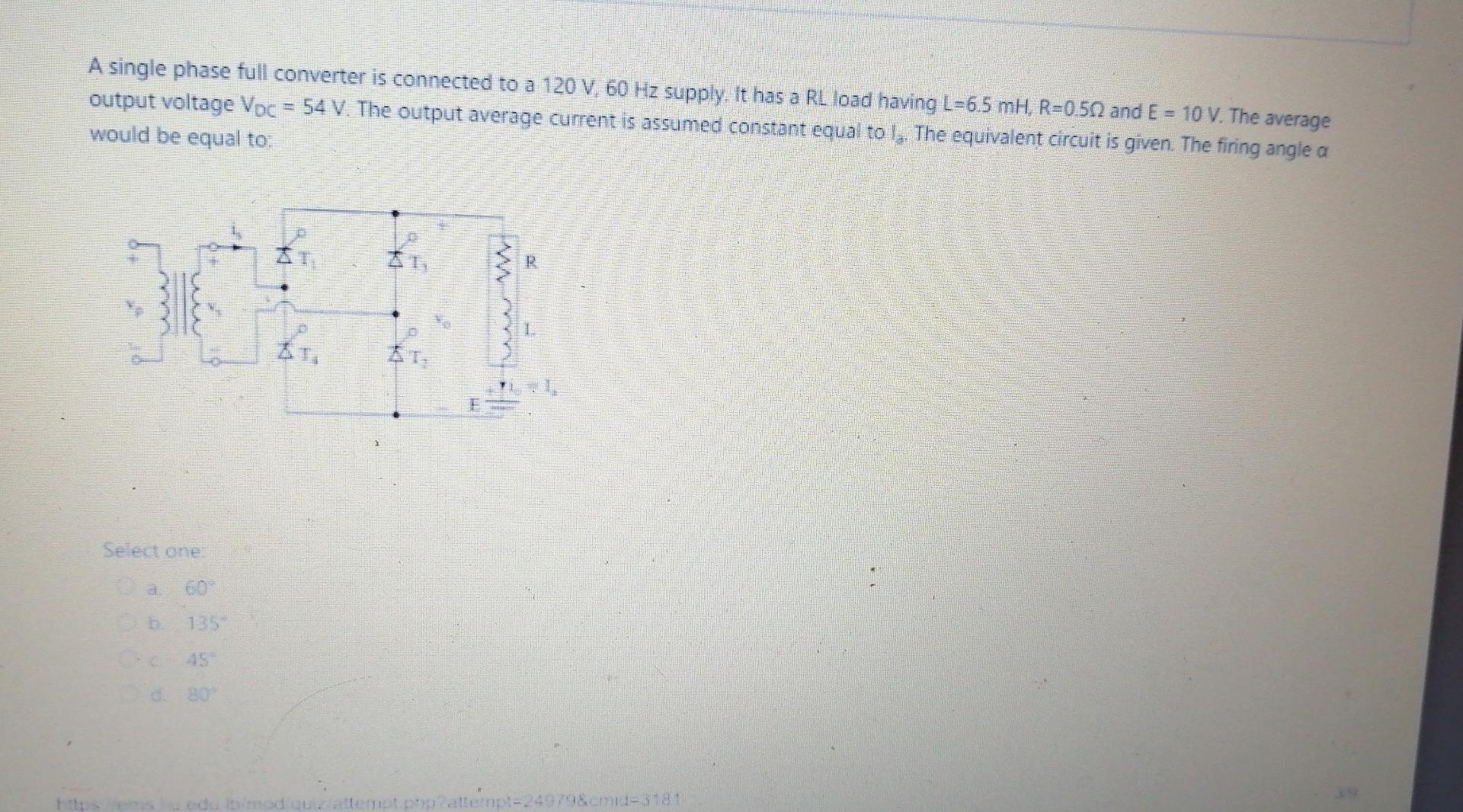 Solved A single phase full converter is connected to a 120 V | Chegg.com