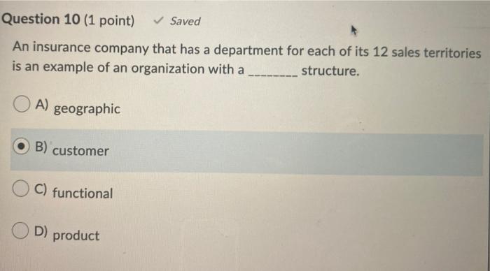 Solved Question 10 (1 point) Saved An insurance company | Chegg.com