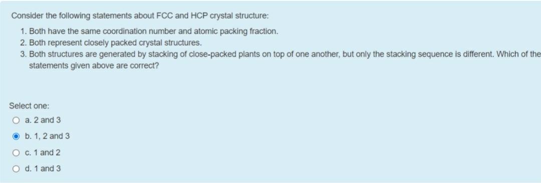 Solved Consider the following statements about FCC and HCP | Chegg.com