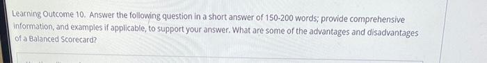Solved Learning Outcome 10. Answer the following question in | Chegg.com