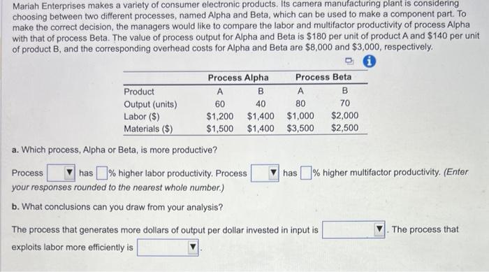 Solved Mariah Enterprises Makes A Variety Of Consumer | Chegg.com