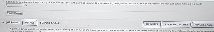 Solved A rock is thrown downward from the top of a | Chegg.com