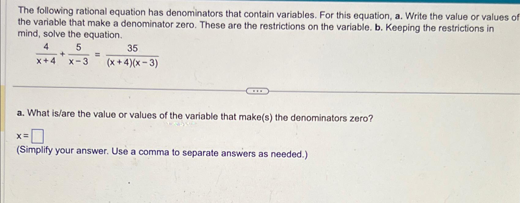 Solved The following rational equation has denominators that | Chegg.com
