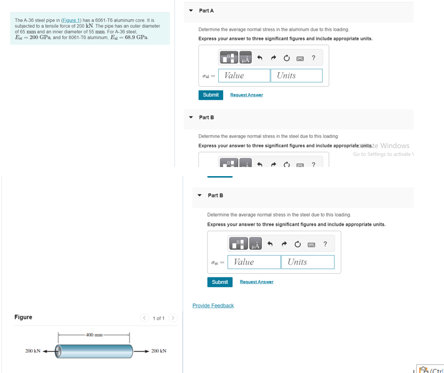 Solved Part BDetermine the average normal stress in the | Chegg.com