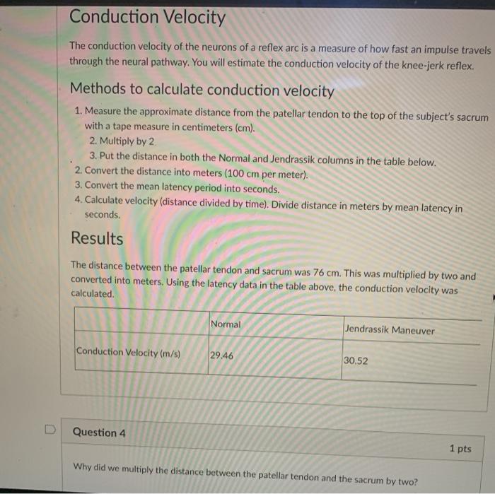 Solved Conduction Velocity The conduction velocity of the | Chegg.com
