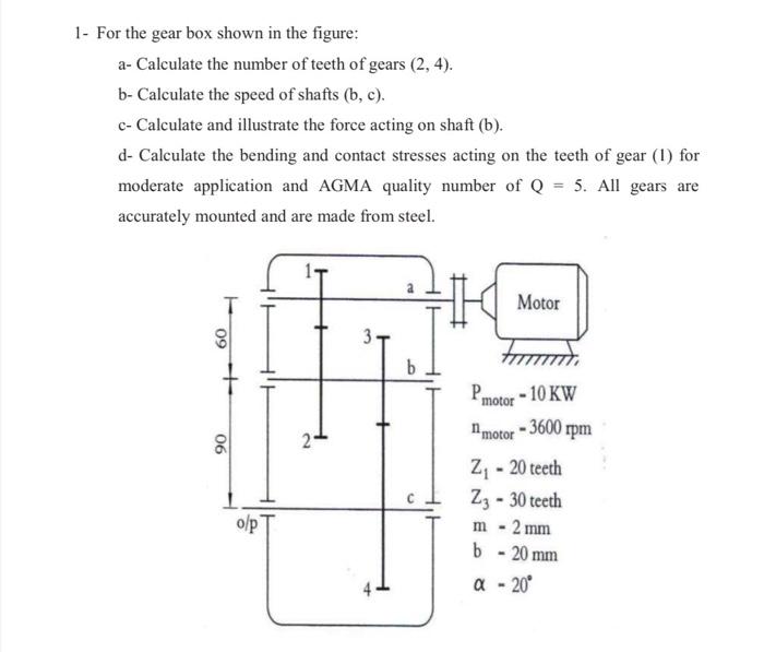 Solved 1- For the gear box shown in the figure: a- Calculate | Chegg.com