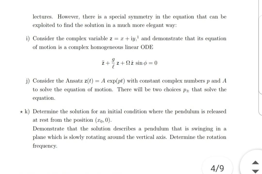 Solved Problem 10.2. Foucault Pendulum A pendulum of mass M | Chegg.com