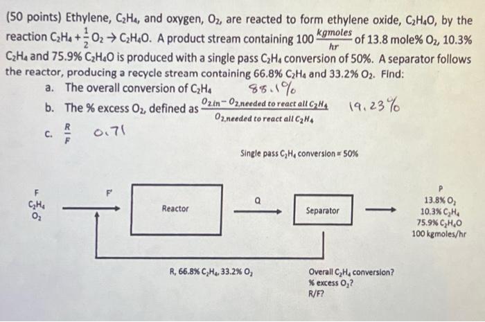 Solved 50 points Ethylene C2H4 and oxygen O2 are Chegg