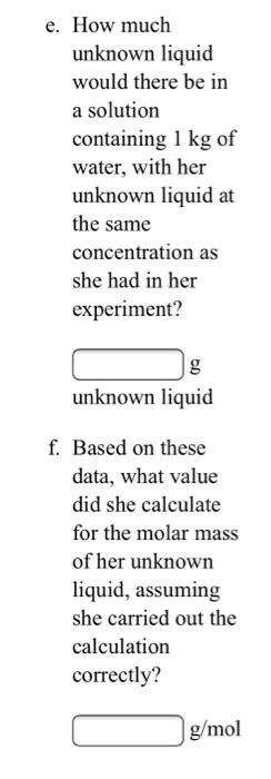 Solved A student determined the molar mass of an unknown | Chegg.com