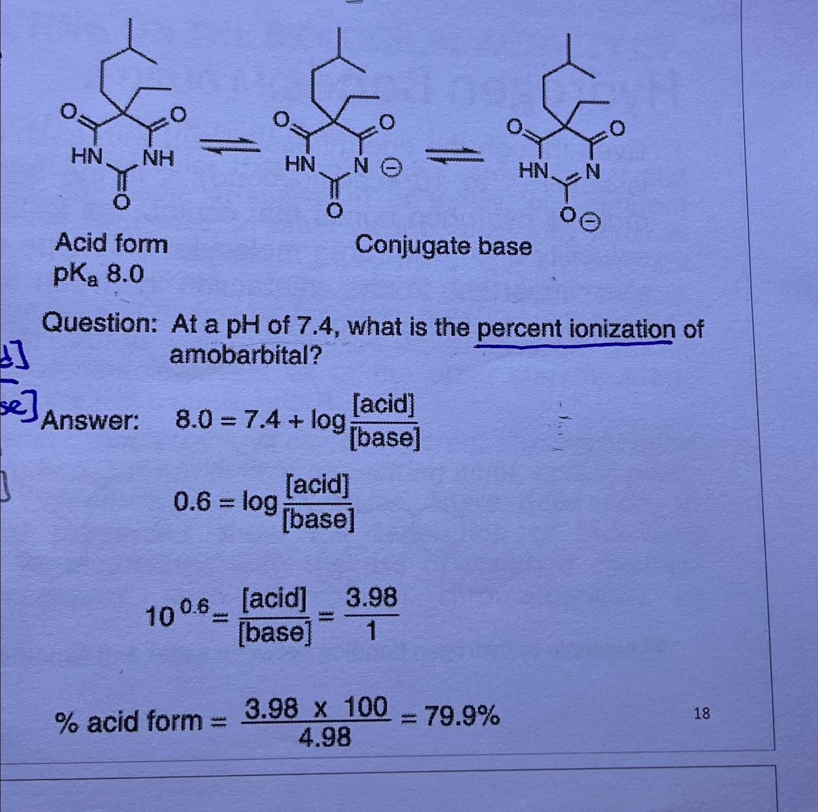 Solved pKa8.0Question: At a pH of 7.4, ﻿what is the percent | Chegg.com