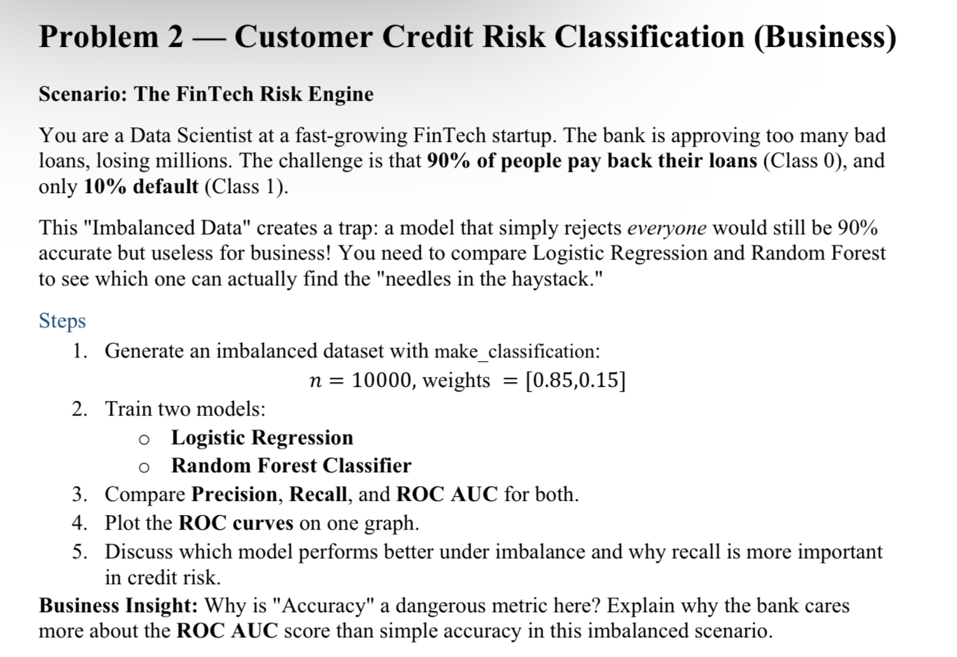 Solved Problem 2 - ﻿Customer Credit Risk Classification | Chegg.com