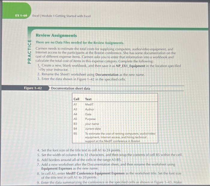 Solved Excel | Module 1 Getting Started with Excel Review | Chegg.com