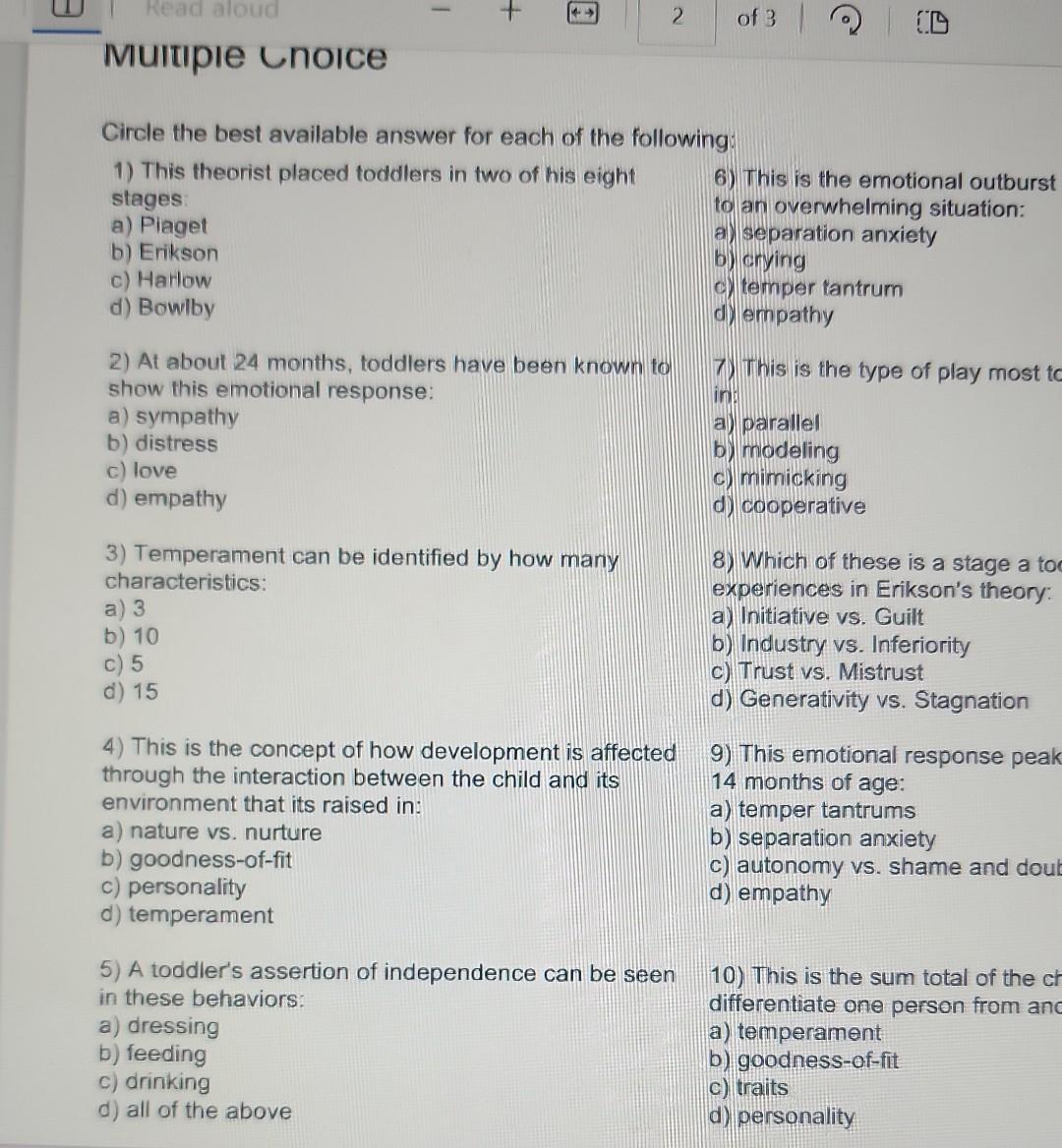 1 This theorist placed toddlers in two of his eight Chegg