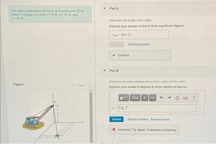 Solved The Cable Is Attached To The Boom At A And To Point B | Chegg.com