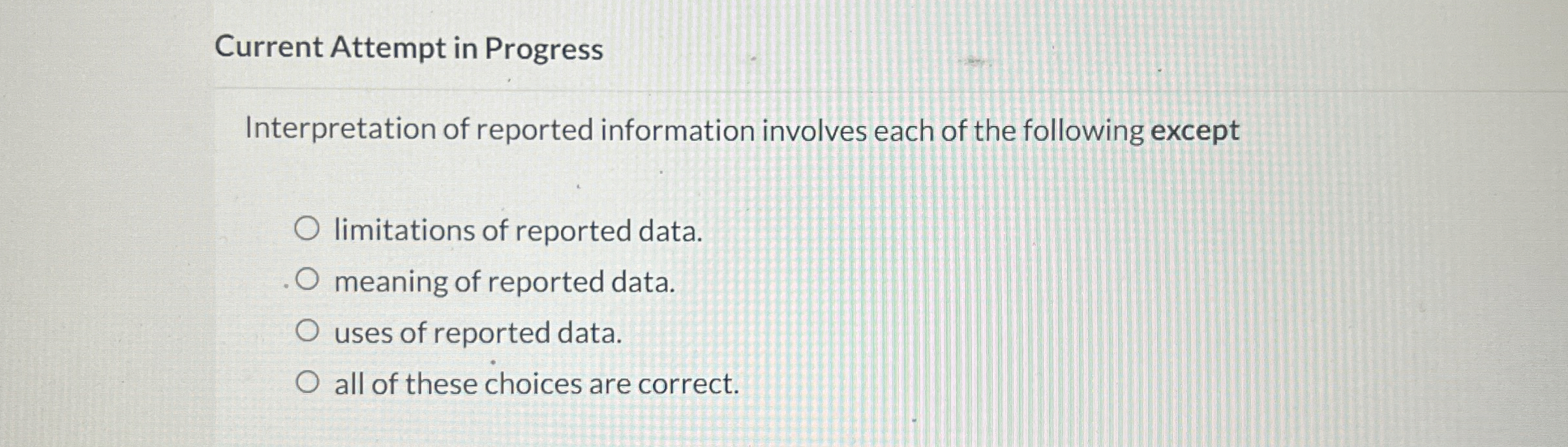 Solved Current Attempt in ProgressInterpretation of reported | Chegg.com