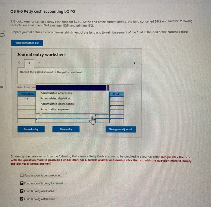 Solved QS 6 6 Petty Cash Accounting LO P2 1 Brooks Agency Chegg