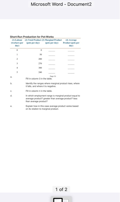 Solved Microsoft Word - Document2 Short-Run Production For | Chegg.com