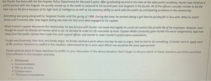 Solved Joe Hunter has been with the San Angeles Police | Chegg.com